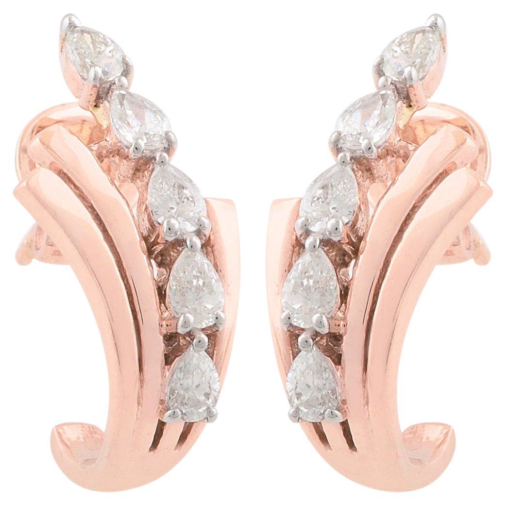 Clous d'oreilles feuille en or rose 10 carats et diamants