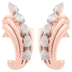 10 Karat Rose Gold Diamond Leaf Stud Earrings