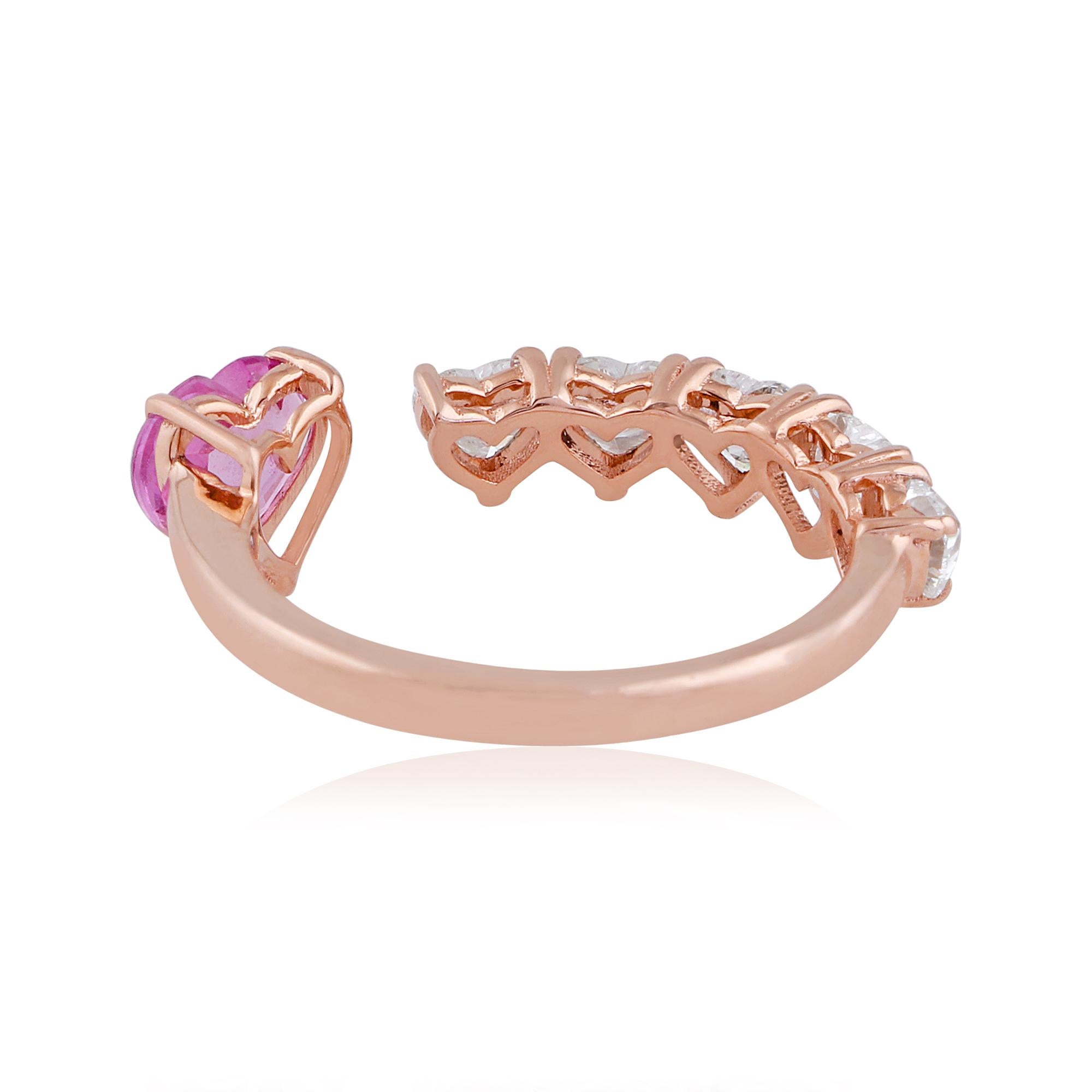 For Sale:  10 Karat Rose Gold Heart-Cut 1ct Diamond & Pink Sapphire Open Cuff Ring 4