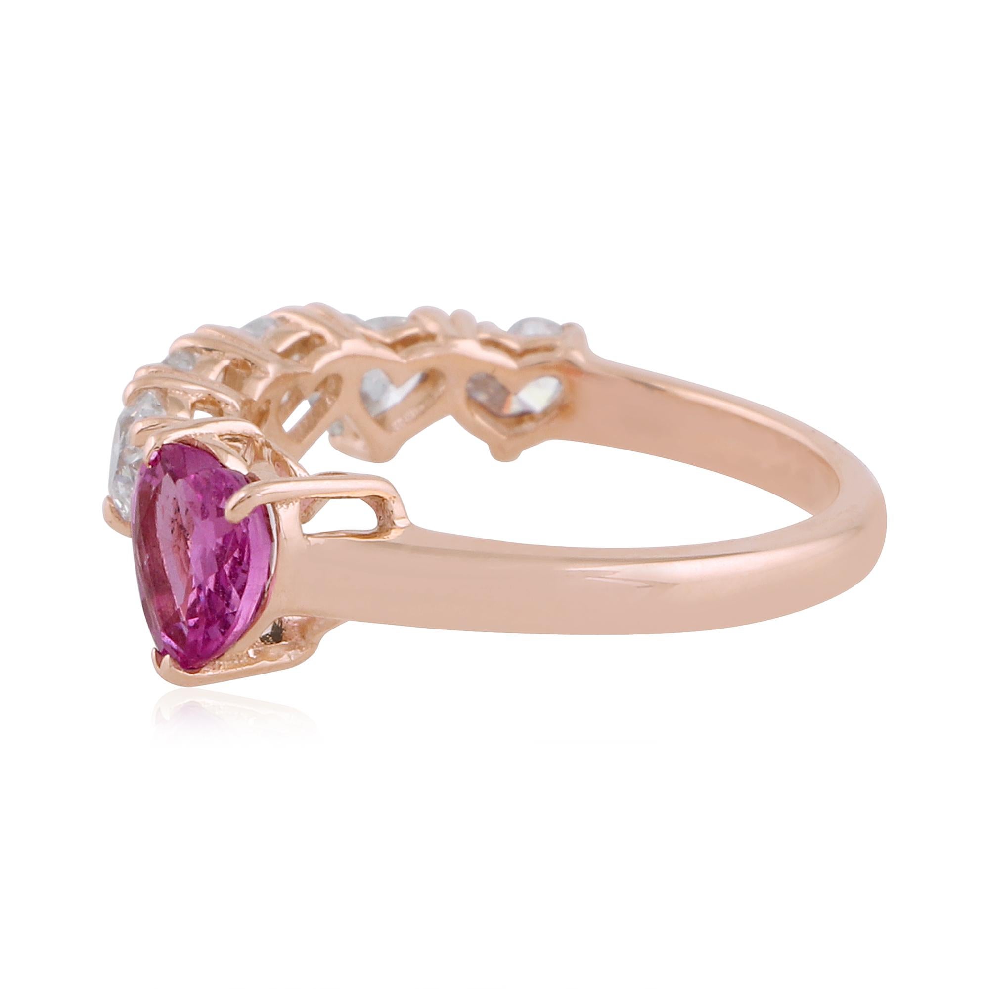 For Sale:  10 Karat Rose Gold Heart-Cut 1ct Diamond & Pink Sapphire Open Cuff Ring 5