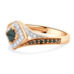 10 Karat Rose Gold Irradiated Blue and White Diamond Ring