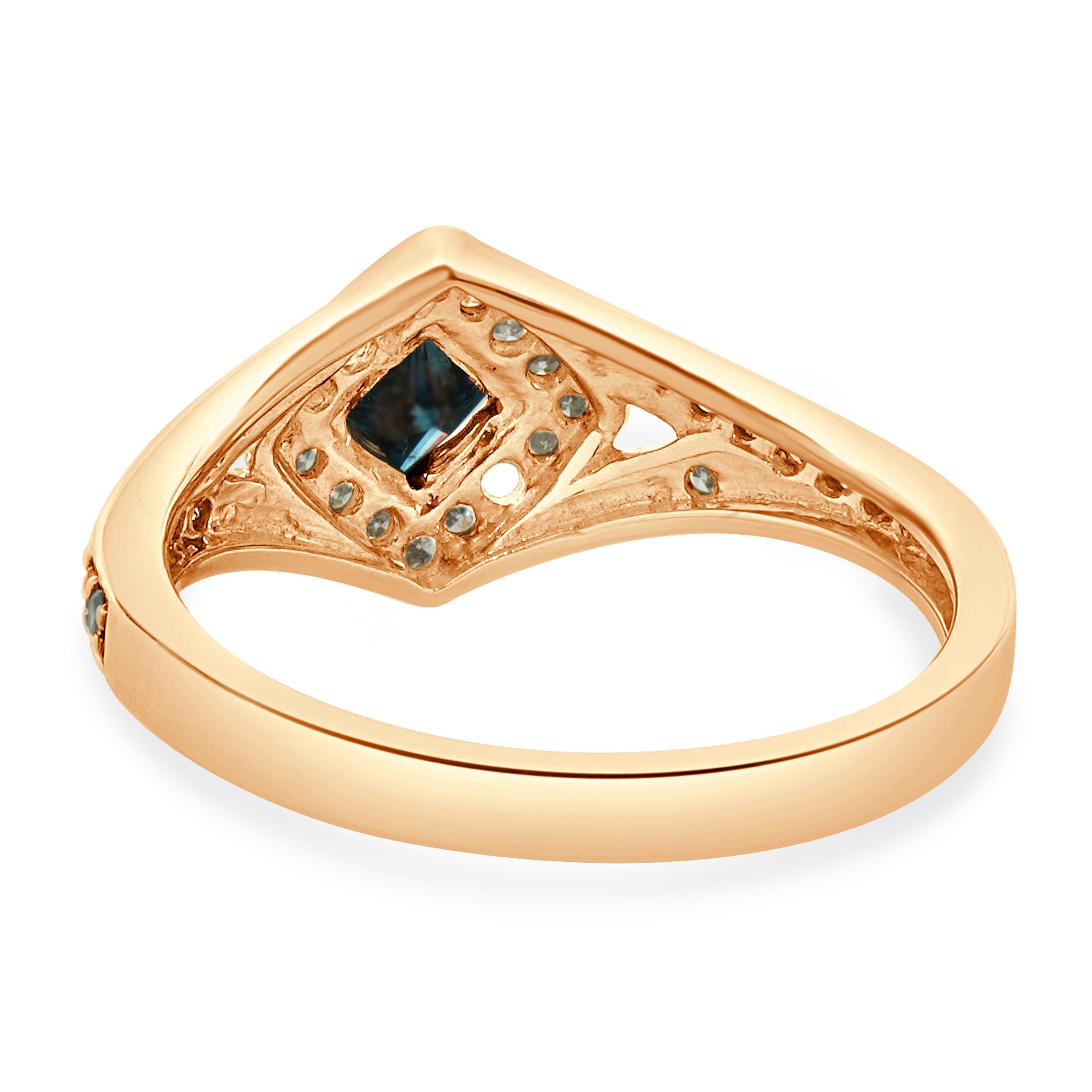 10 Karat Rose Gold Irradiated Blue and White Diamond Ring In Excellent Condition For Sale In Scottsdale, AZ
