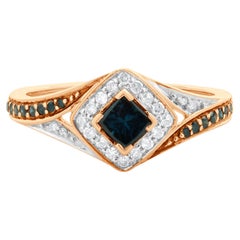 10 Karat Rose Gold Irradiated Blue and White Diamond Ring