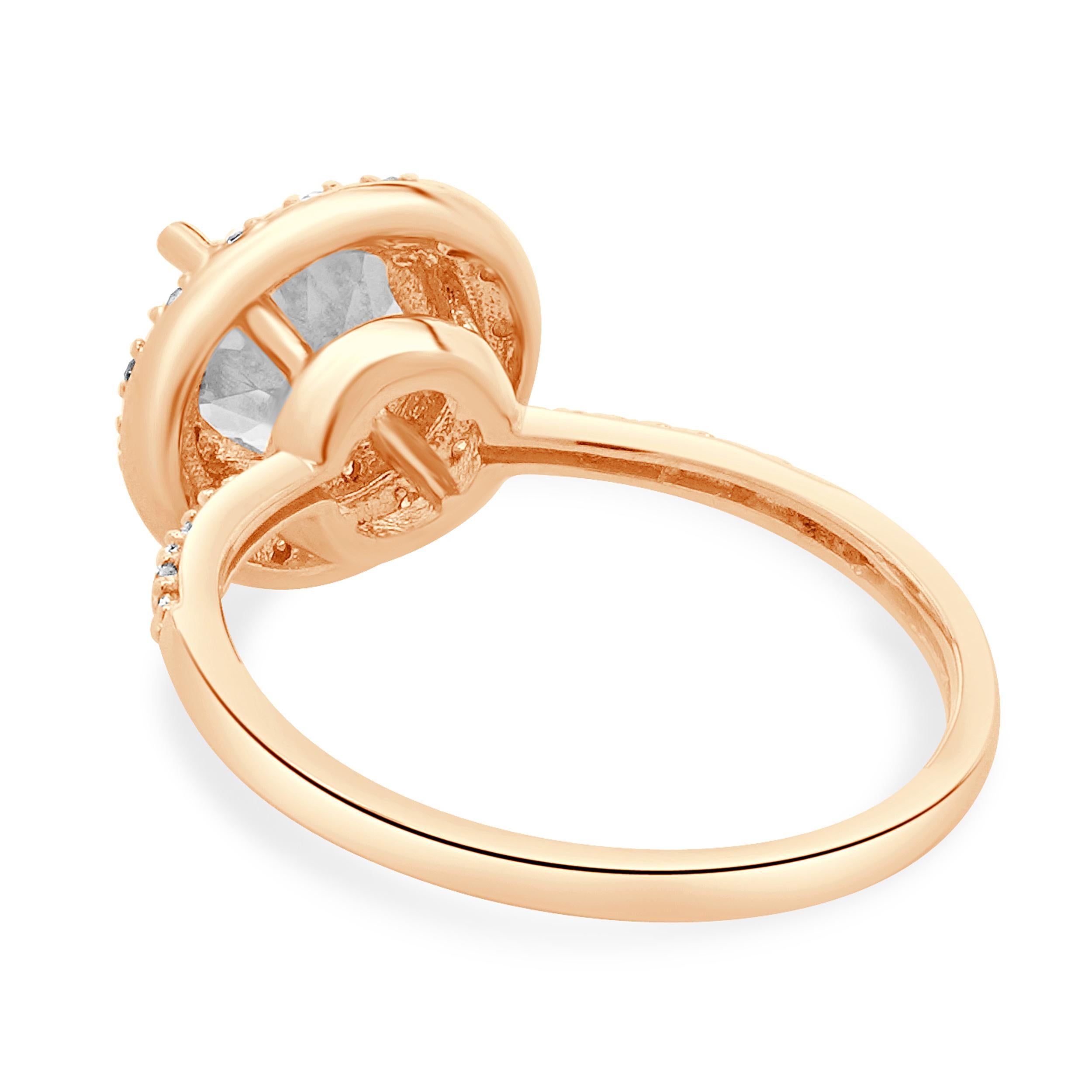 Round Cut 10 Karat Rose Gold Morganite and Diamond Ring For Sale