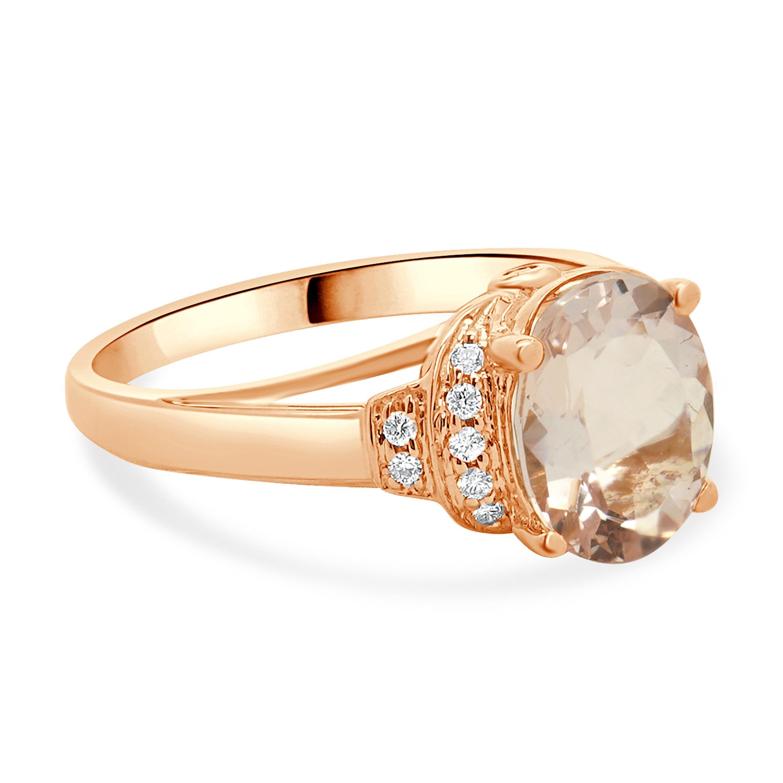 Anello in oro rosa 10 carati con morganite e diamanti In condizioni ottime in vendita a Scottsdale, AZ