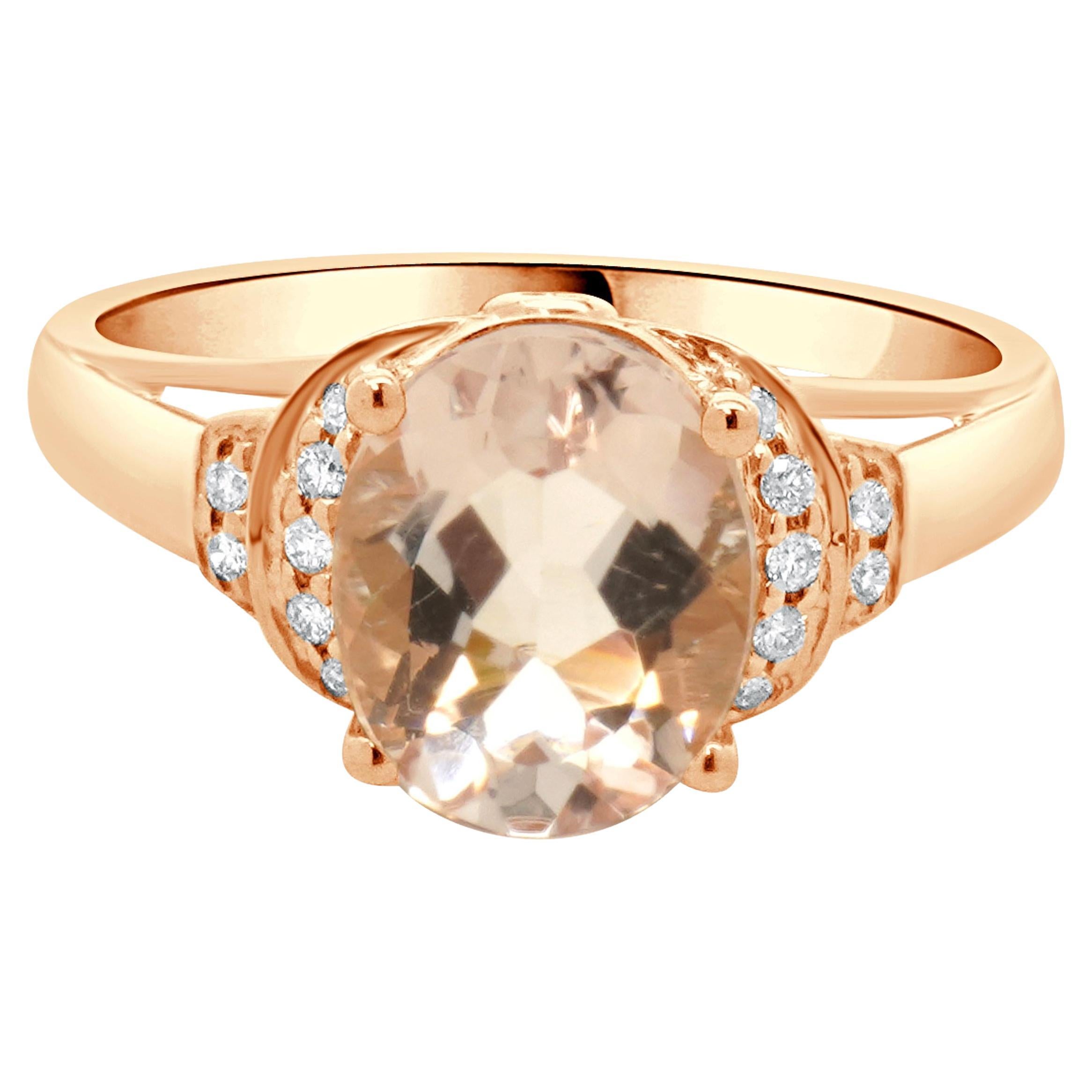 10 Karat Rose Gold Morganite and Diamond Ring