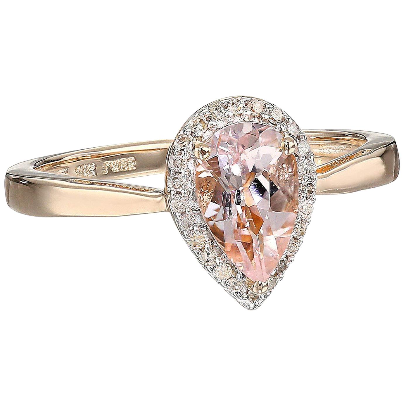 10 Karat Rose Gold Morganite Pear with Diamond Halo Ring For Sale at ...