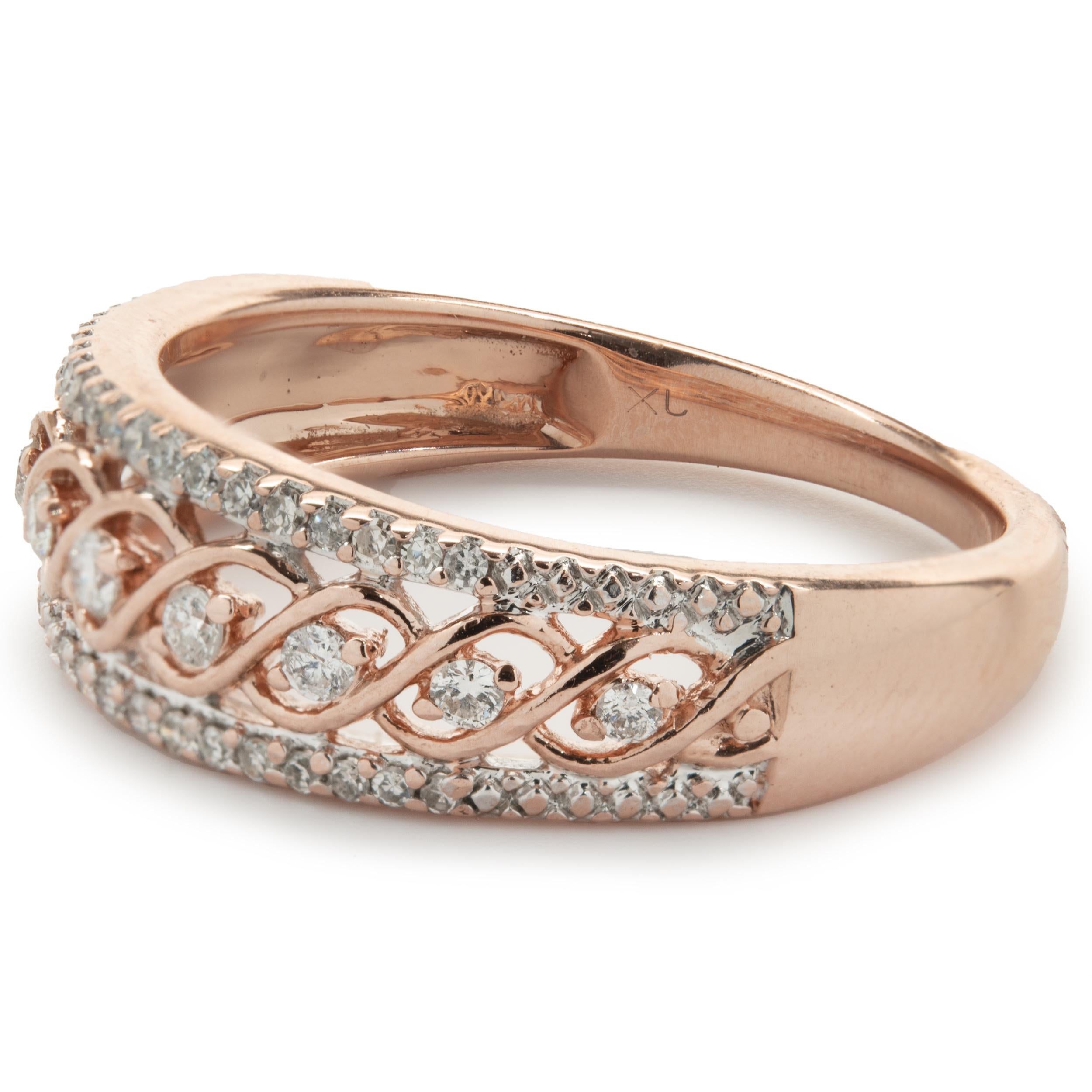 Round Cut 10 Karat Rose Gold Open Lace Band For Sale