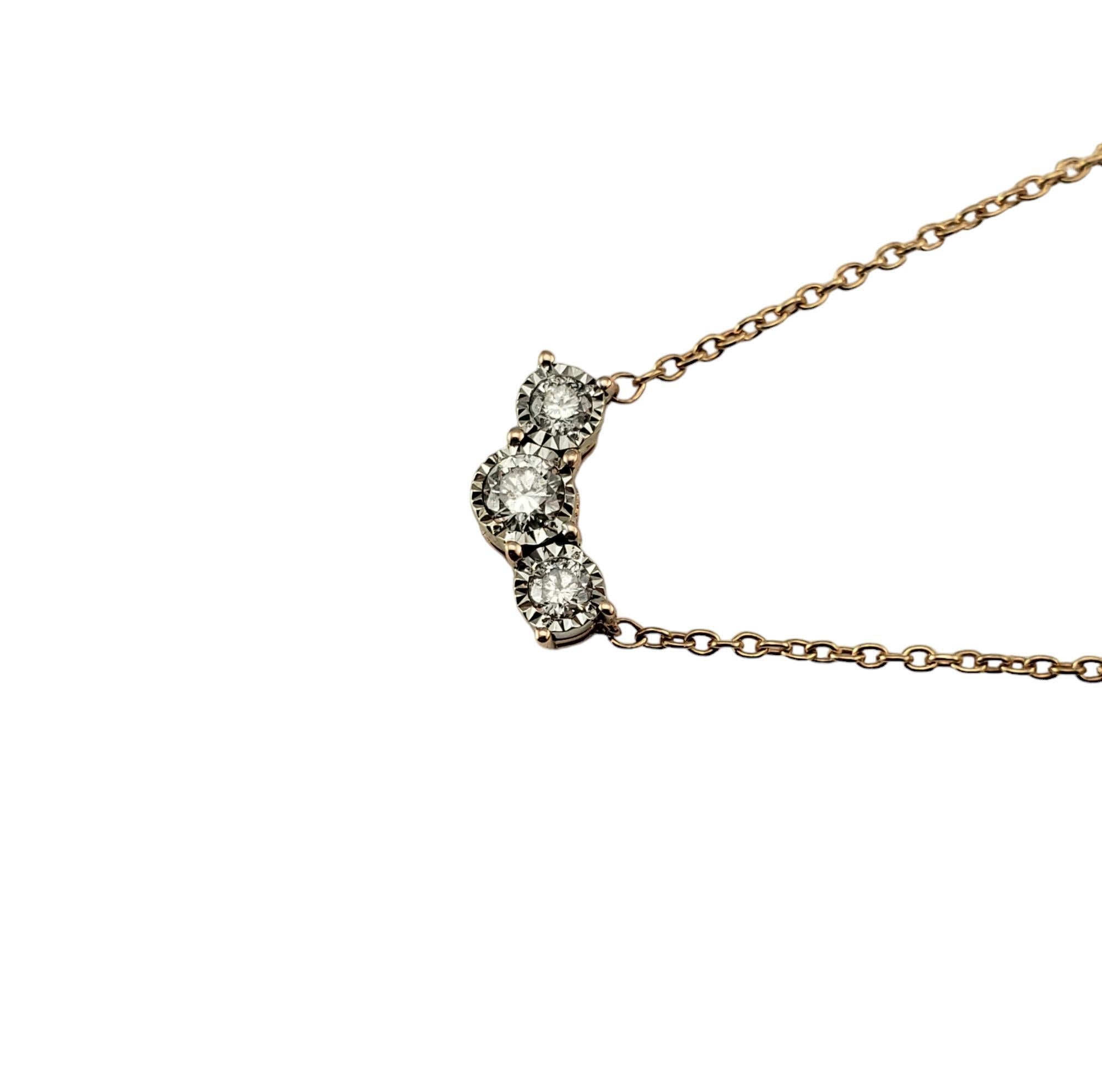 Round Cut 10 Karat Rose Gold Three Diamond Pendant Necklace #16627 For Sale
