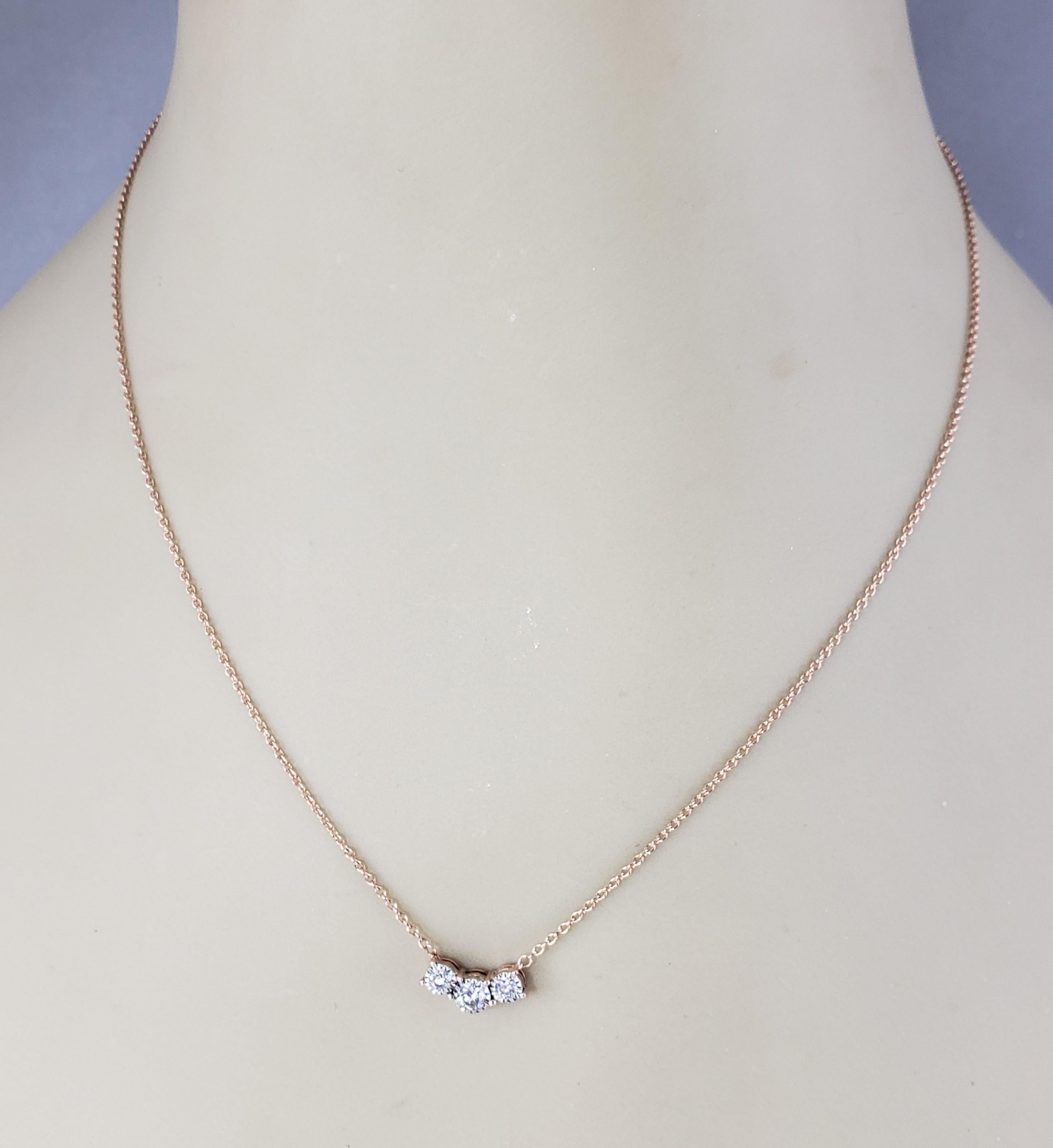 10 Karat Rose Gold Three Diamond Pendant Necklace #16627 For Sale 1