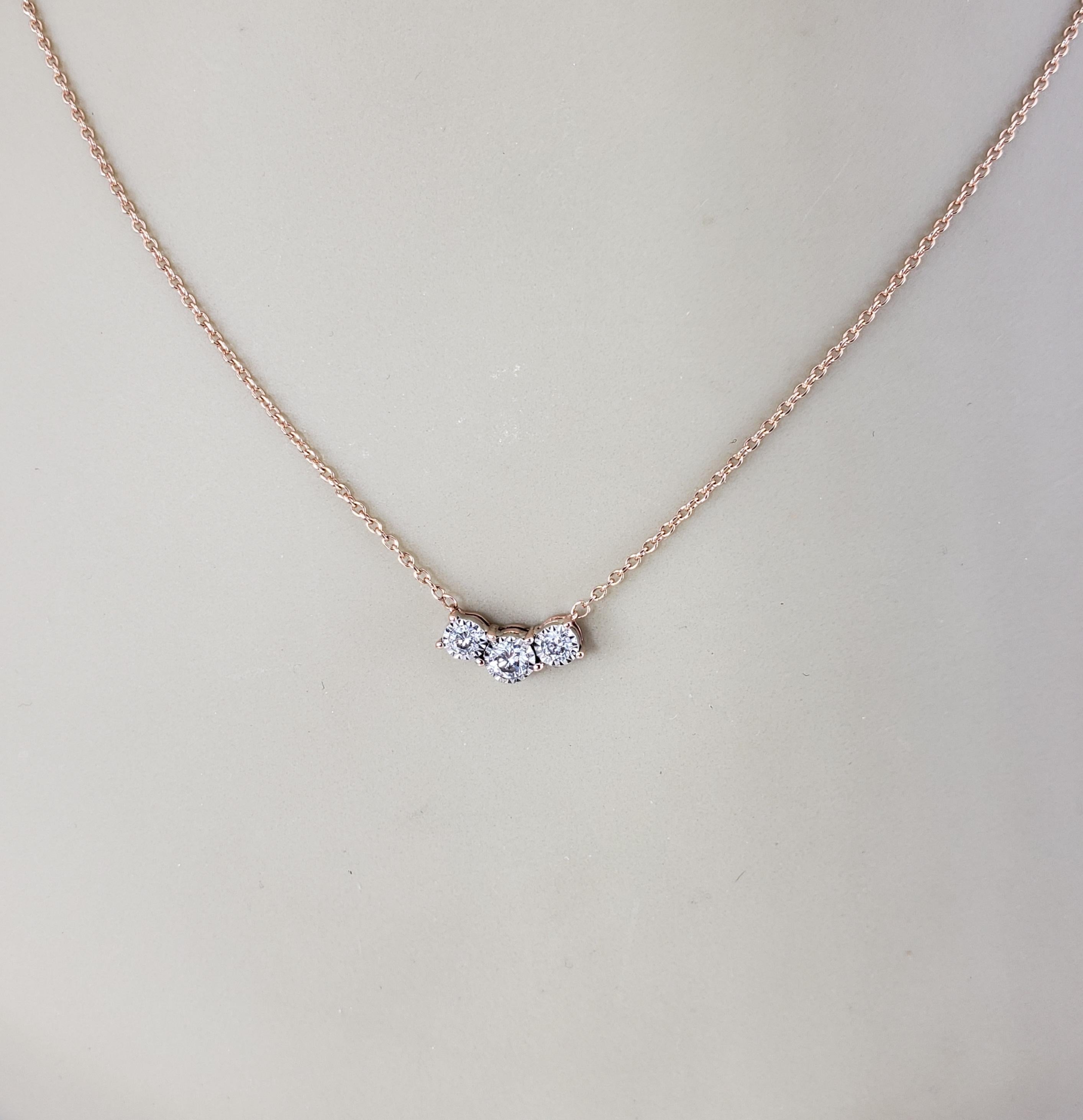 10 Karat Rose Gold Three Diamond Pendant Necklace #16627 For Sale 2