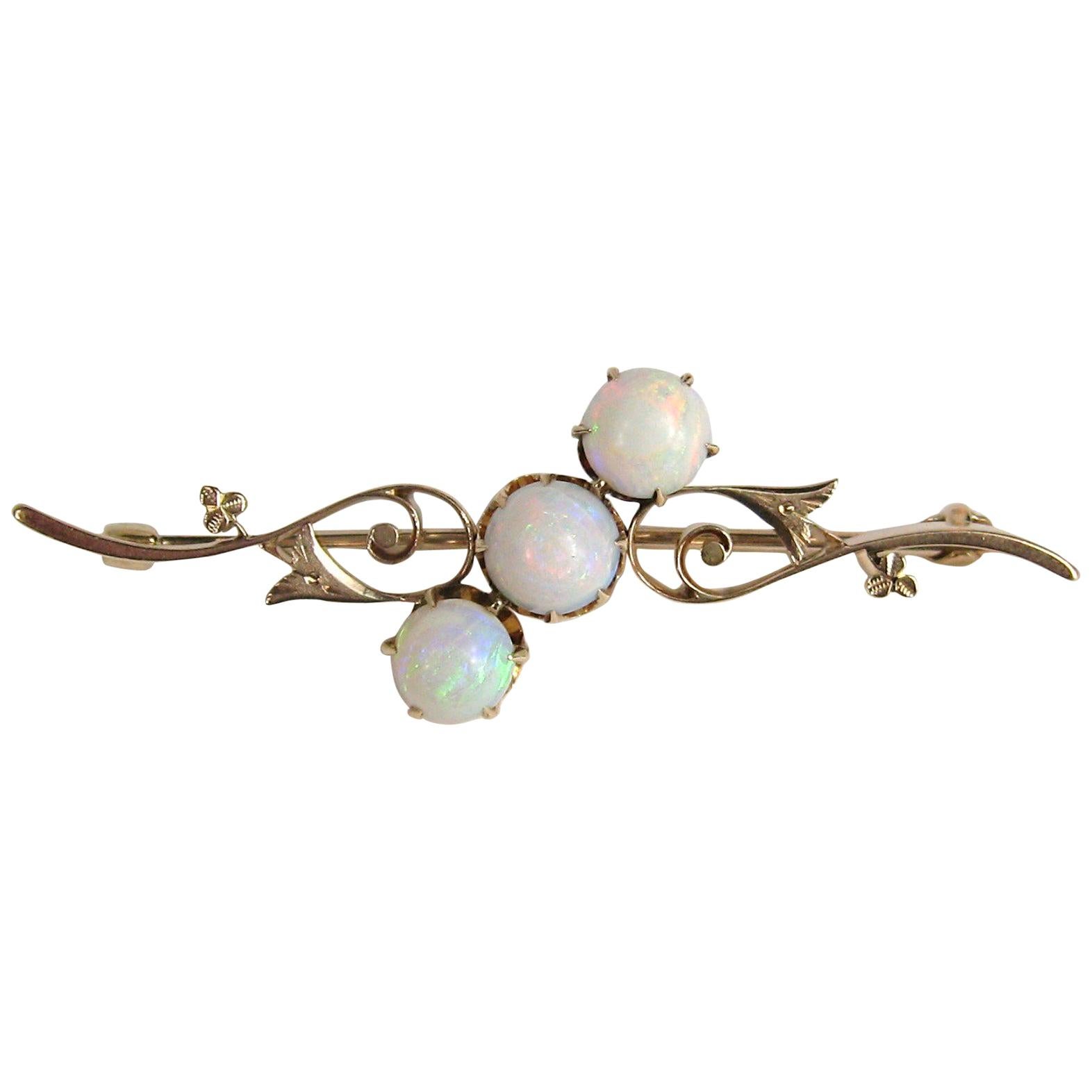 10 Karat Rose Gold Three Opal Pin Brooch