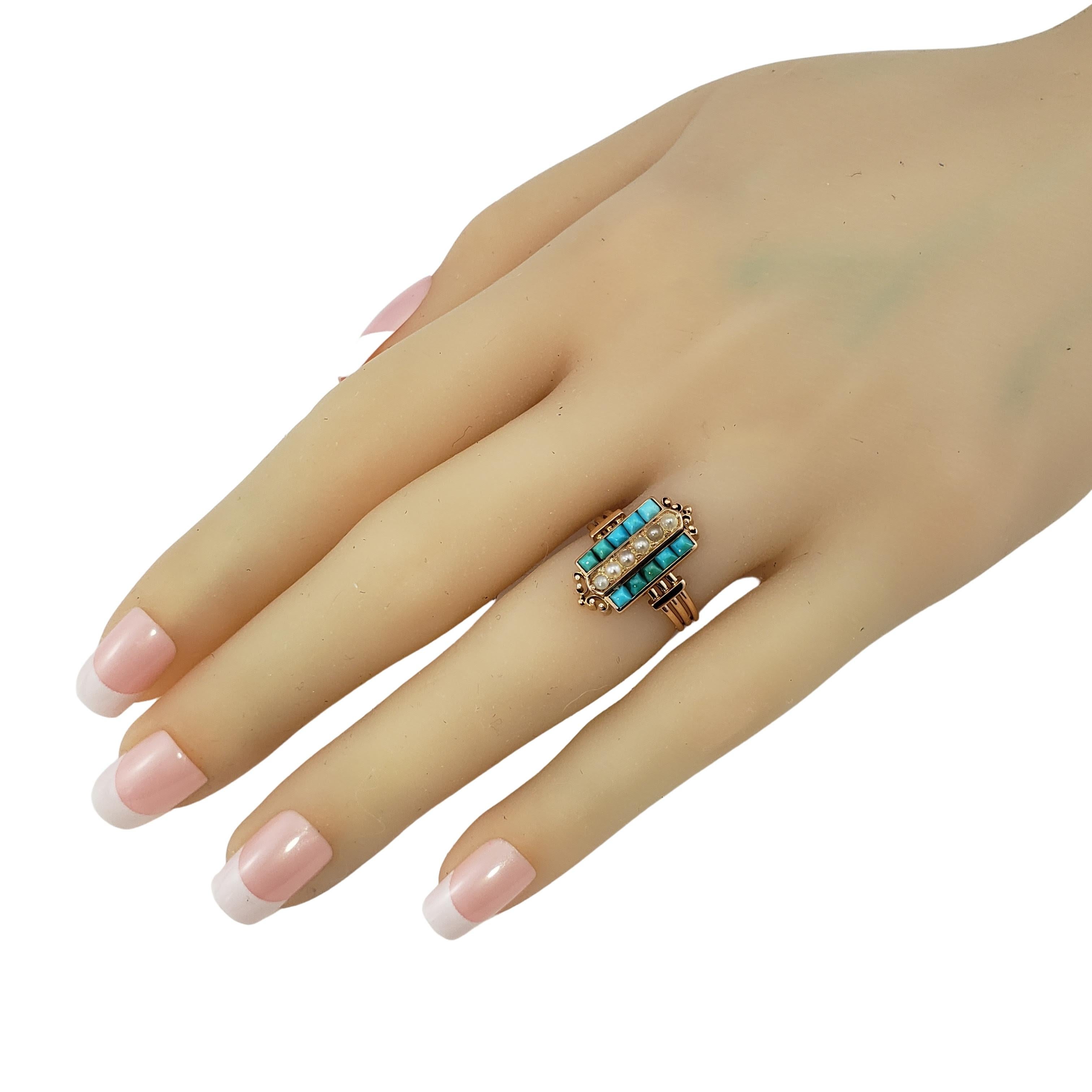 10 Karat Rose Gold Turquoise and Pearl Ring 2