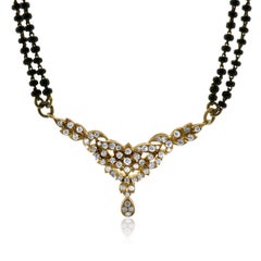 10k Rose Gold Vintage Diamond Floral and Double Stranded Onyx Bead Necklace