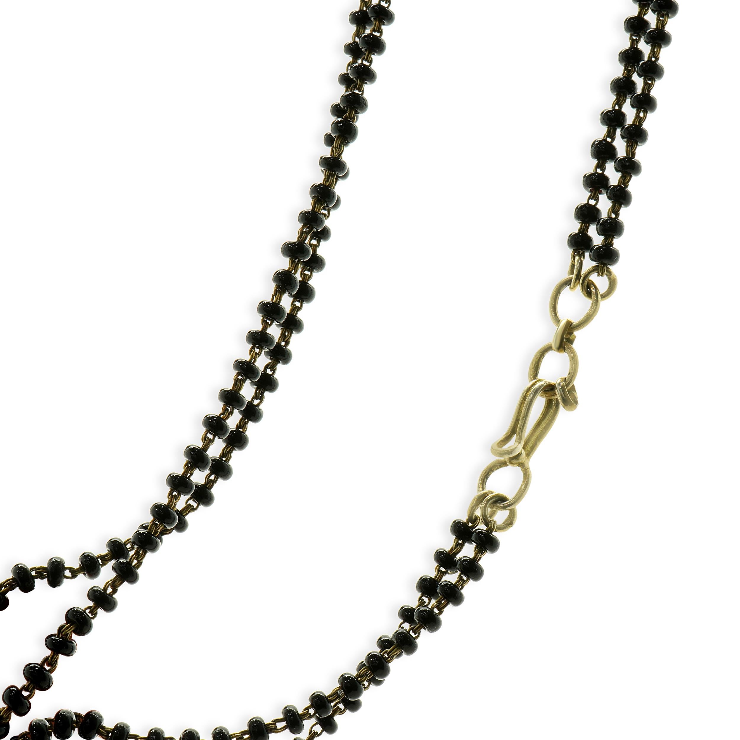 10k Rose Gold Vintage Diamond Floral and Double Stranded Onyx Bead Necklace In Good Condition For Sale In Scottsdale, AZ