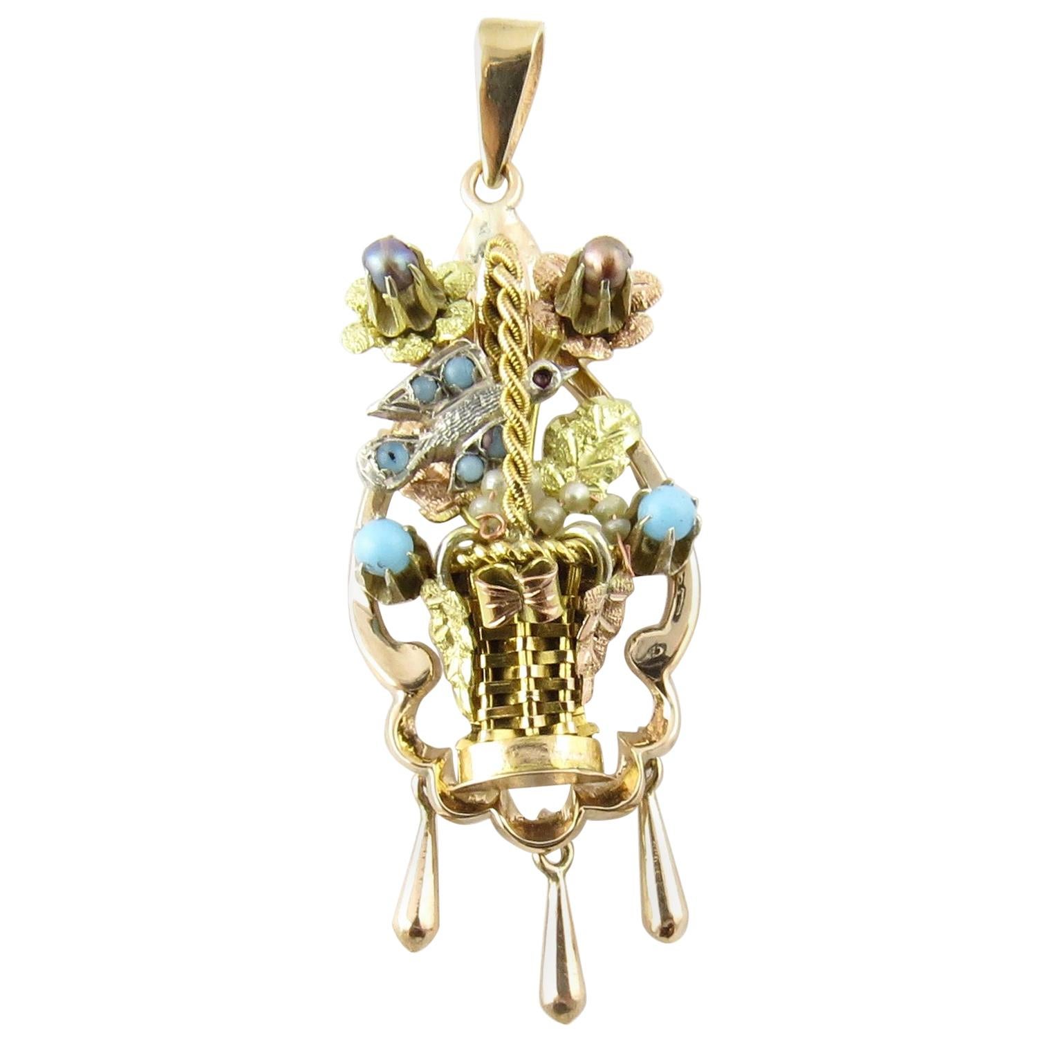 10 Karat Tricolor Gold and Silver Handmade Pendant For Sale