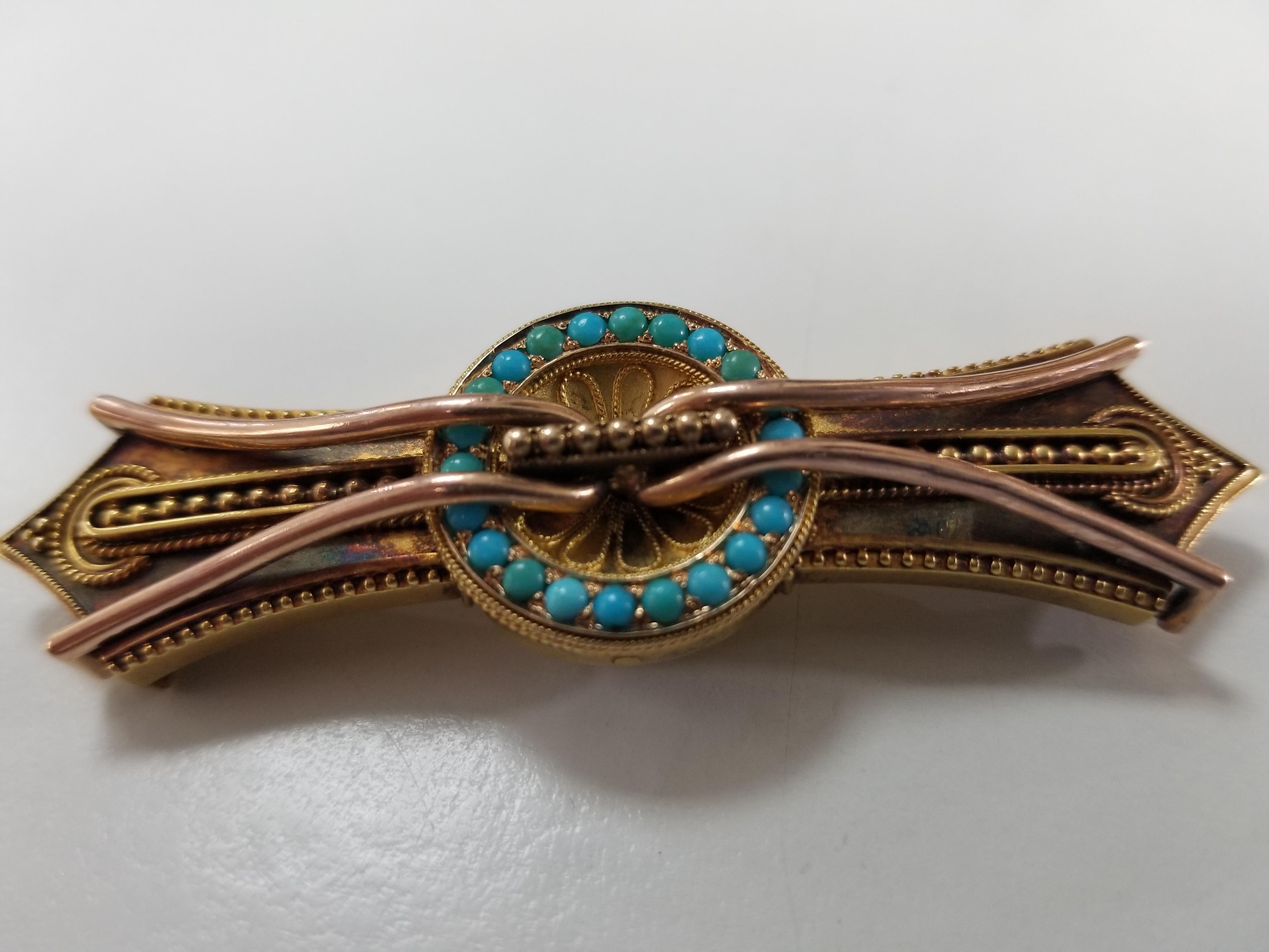 Women's or Men's 10 Karat Turquoise Vintage Byzantine Style Brooch