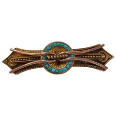 Broche vintage de style byzantin en or 10 carats et turquoise