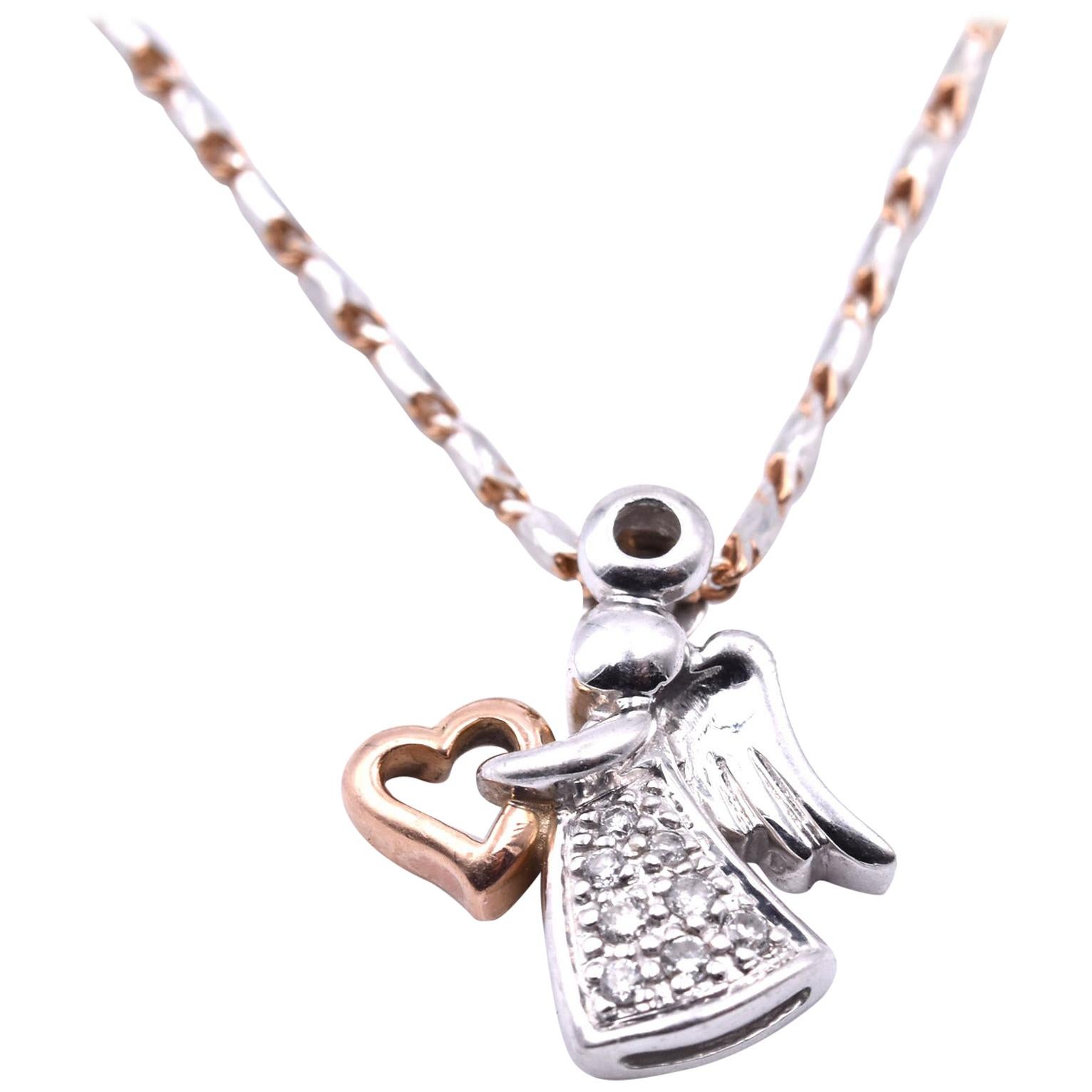 10 Karat Two-Tone Diamond Angel Necklace