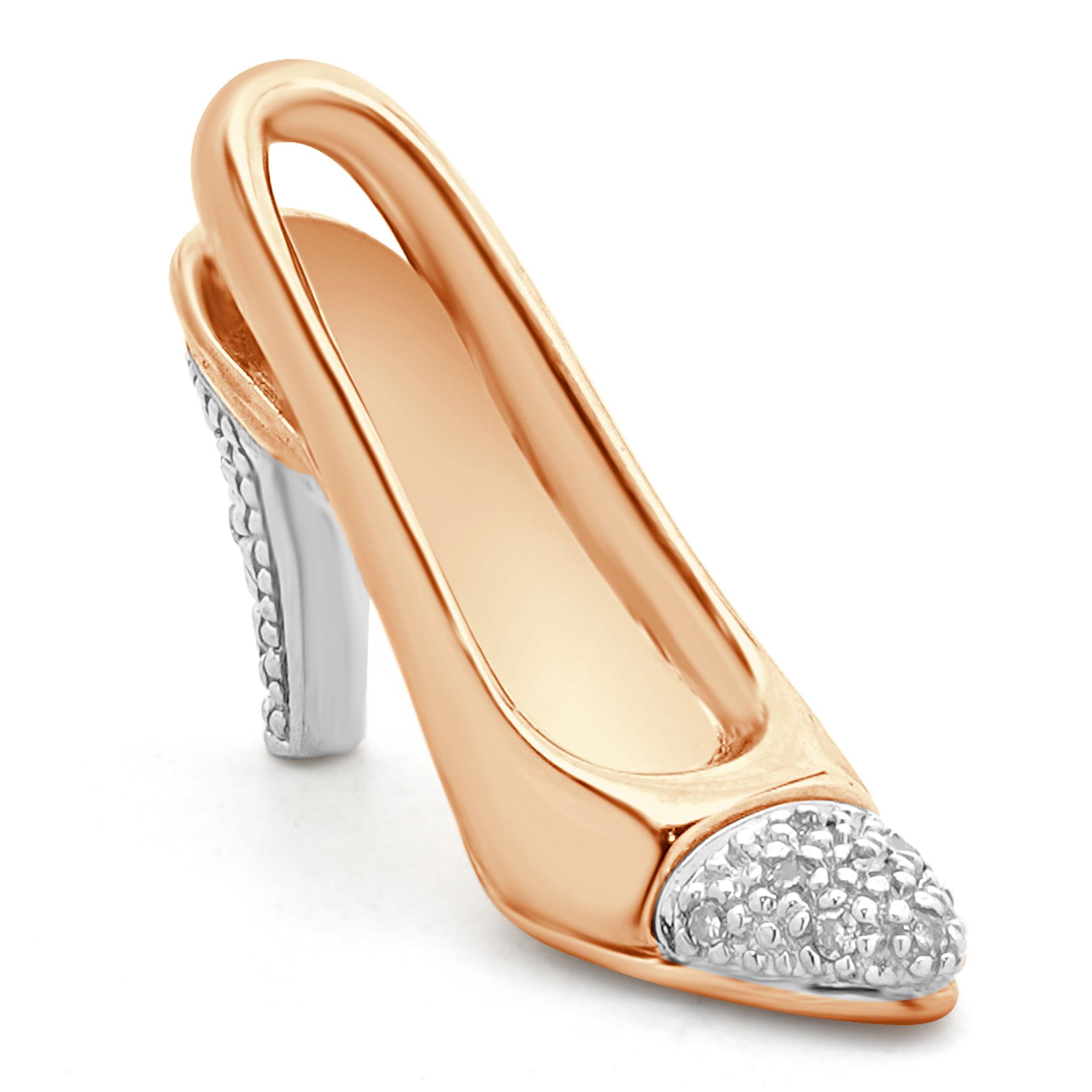Round Cut 10 Karat Two Tone Gold Diamond Heel Pendant For Sale