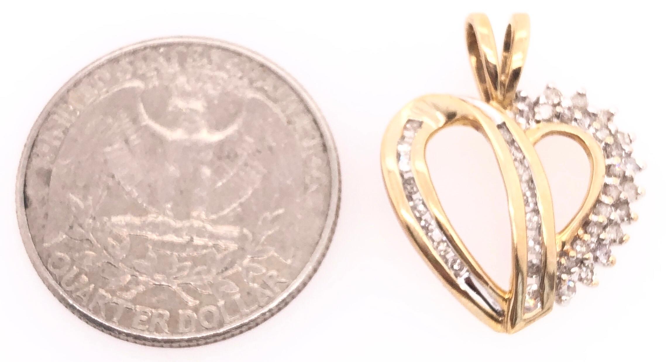 Women's or Men's 10 Karat Two-Tone Yellow and White Gold Diamond Heart Pendant For Sale