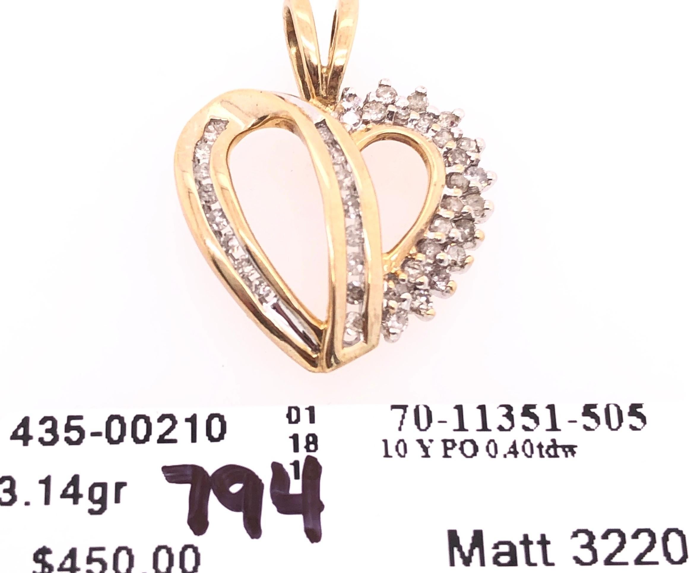 10 Karat Two-Tone Yellow and White Gold Diamond Heart Pendant For Sale 2