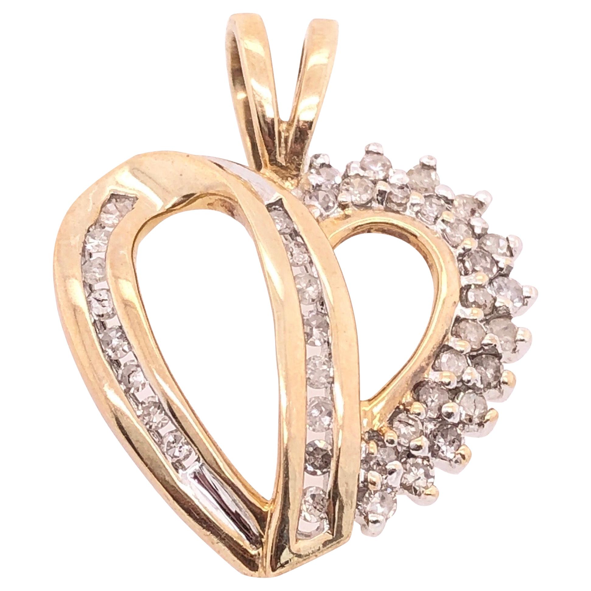 10 Karat Two-Tone Yellow and White Gold Diamond Heart Pendant For Sale