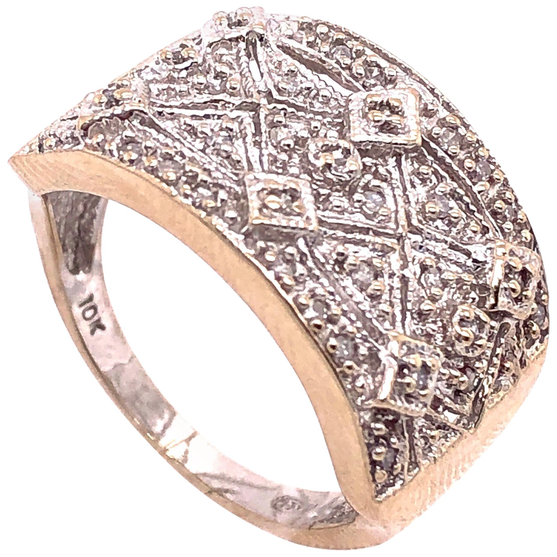 10 Karat Two-Tone Yellow and White Gold with Diamond Accents Fashion Ring Band For Sale
