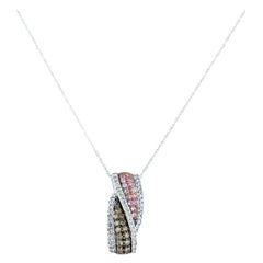 10 Karat White Gold 0.35 Carat Brown Diamond 0.18 Carat Pink Sapphire Pendant