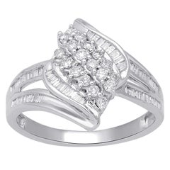 10 Karat White Gold 1/2 Carat Baguette and Round Diamond Ring