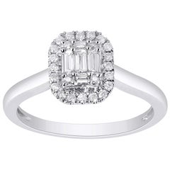 10 Karat White Gold 1/3 Carat Baguette and Round Diamond Bridal Ring 10 Karat White Gold 1/3 Carat Baguette and Round Diamond Bridal Ring