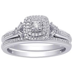 10 Karat White Gold 1/3 Carat Baguette and Round Diamond Bridal Ring 10 Karat White Gold 1/3 Carat Baguette and Round Diamond Bridal Ring