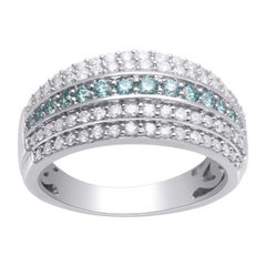 10 Karat White Gold 1 Carat Round Aqua and White Diamond Band Ring