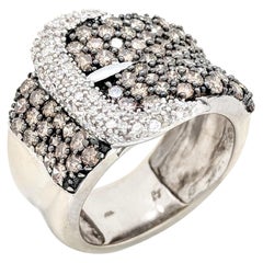 10 Karat White Gold 1.45 Carat White and Champagne Pave Diamond Buckle Ring