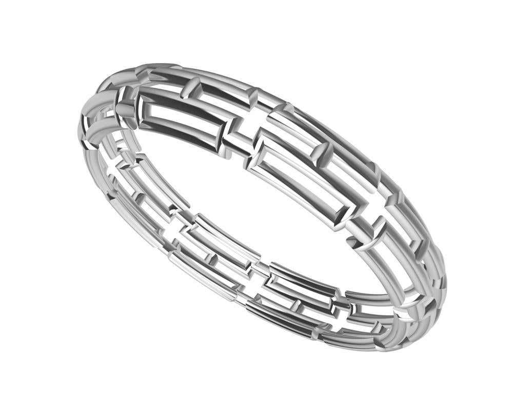 10K White Gold 20 Rectangles Bangle,  A challenge and change to design everything on 90 degrees and keep it interesting, but this time keeping the design symmetrical . This bangle is 15 mm wide 11mm high, and the inside diameter is a standard 64 mm