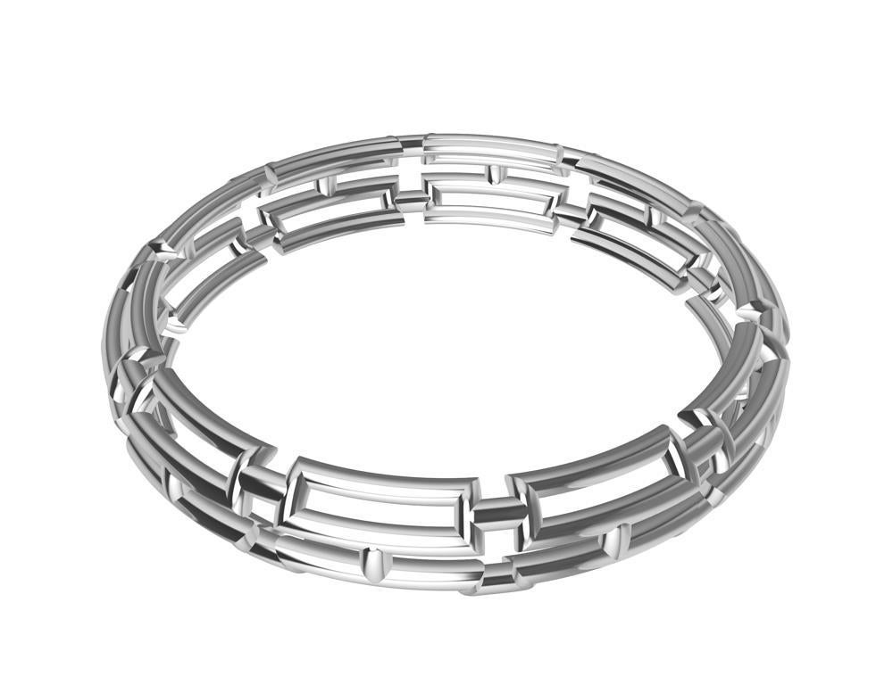 Contemporary 10 Karat White Gold 20 Rectangles Bangle For Sale