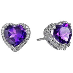 10 Karat White Gold Amethyst Heart with Diamond Accent Earrings
