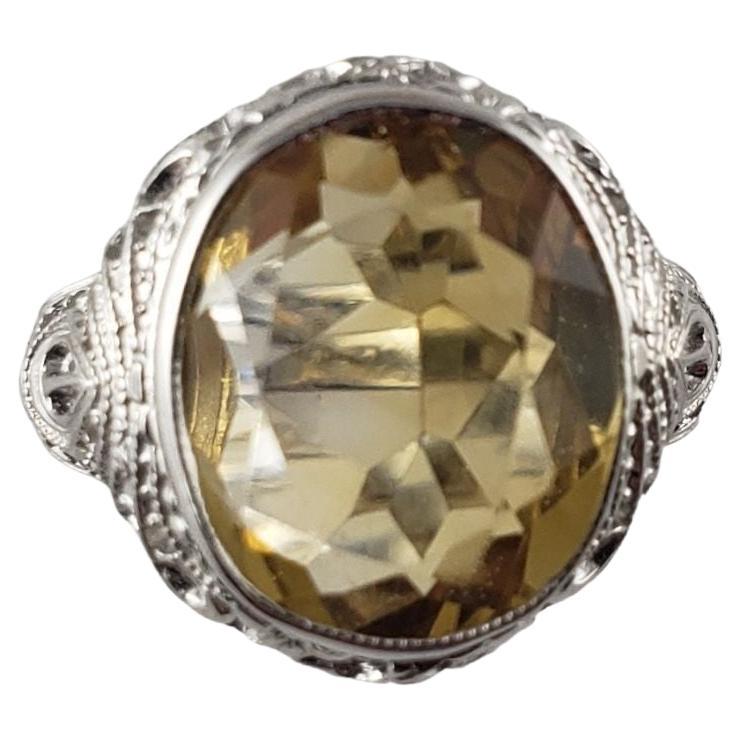10 Karat White Gold and Citrine Ring Size 3.5 #14209 For Sale