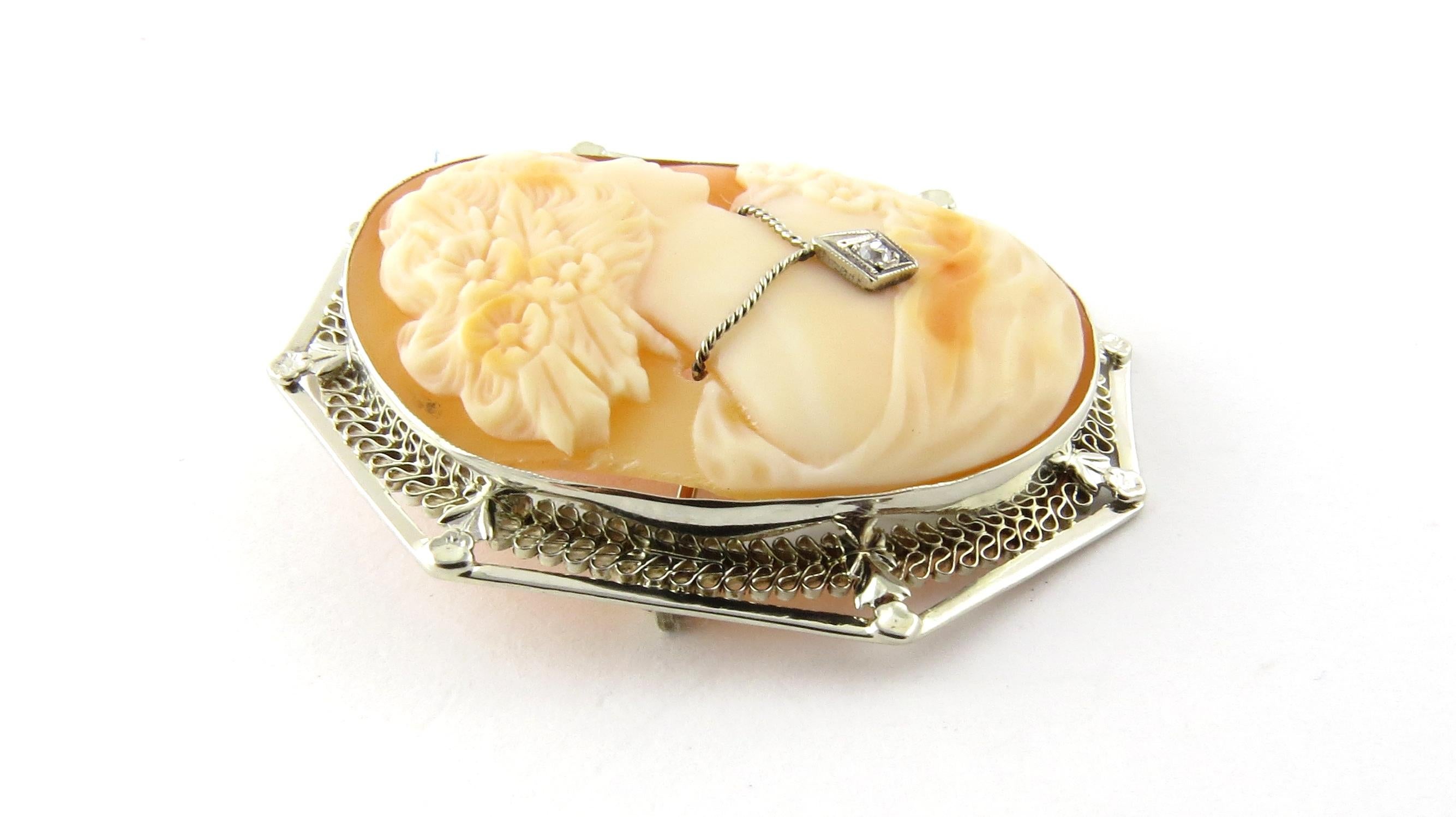Old Mine Cut 10 Karat White Gold and Diamond Cameo Pendant/Brooch For Sale