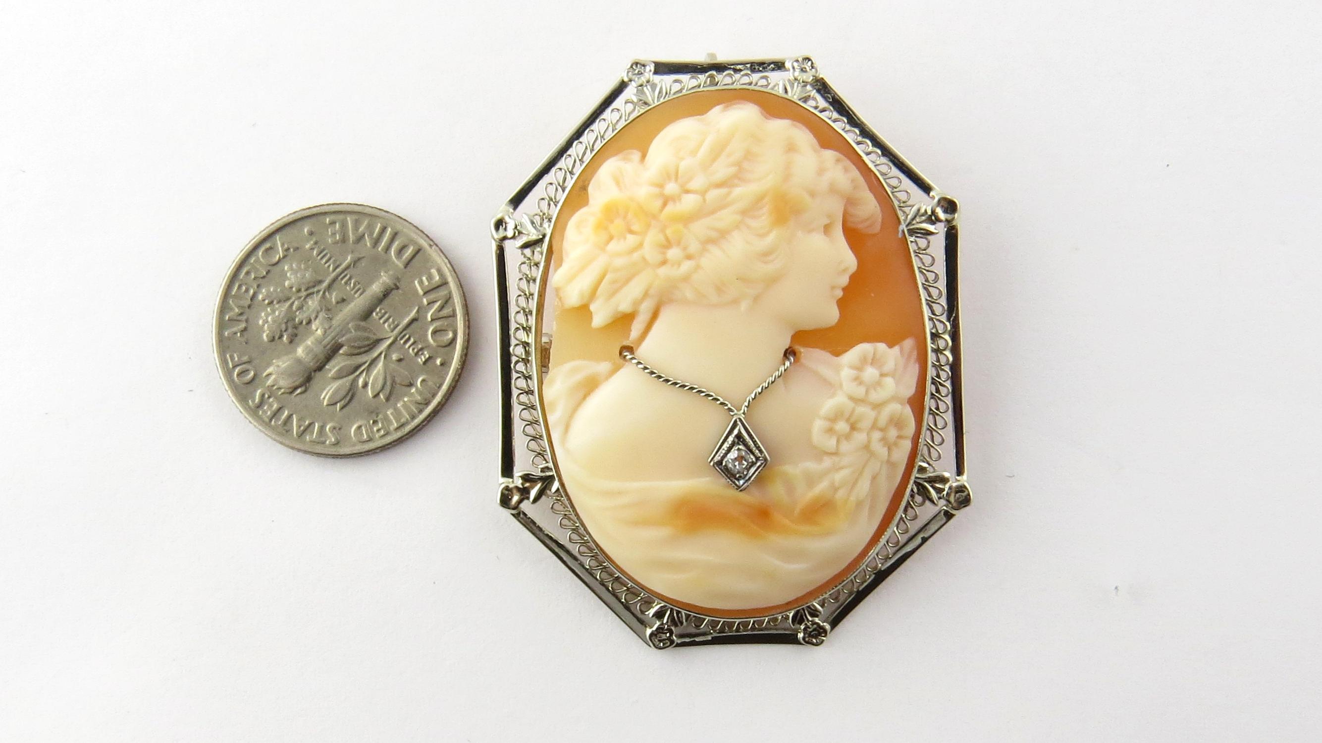 10 Karat White Gold and Diamond Cameo Pendant/Brooch For Sale 2