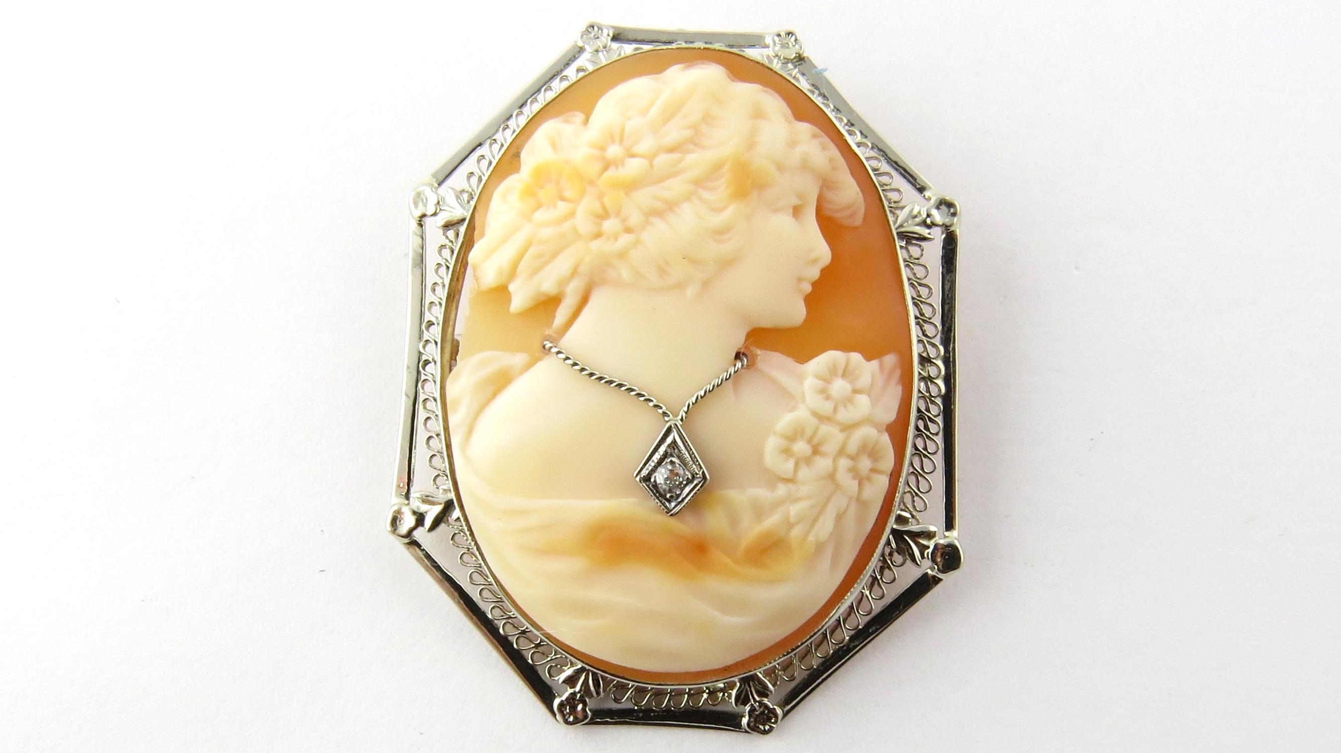 10 Karat White Gold and Diamond Cameo Pendant/Brooch