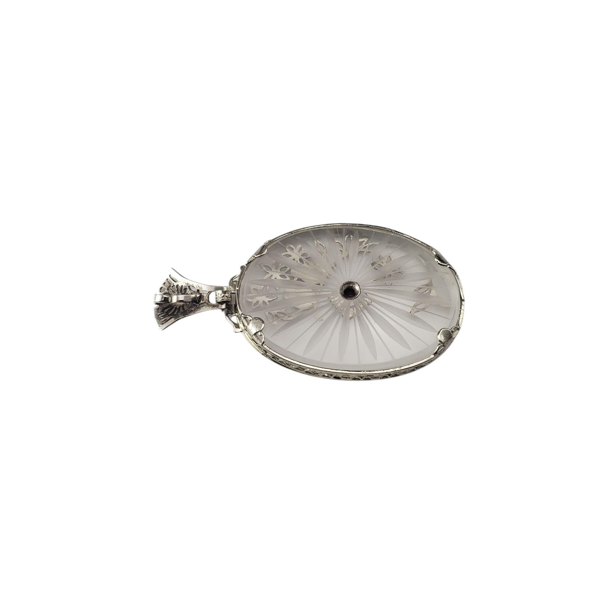 10 Karat White Gold and Diamond Camphor Glass Lovebirds Pendant #21045 In Good Condition In Washington Depot, CT