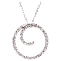 10 Karat White Gold and Diamond Circle Swirl Pendant Necklace