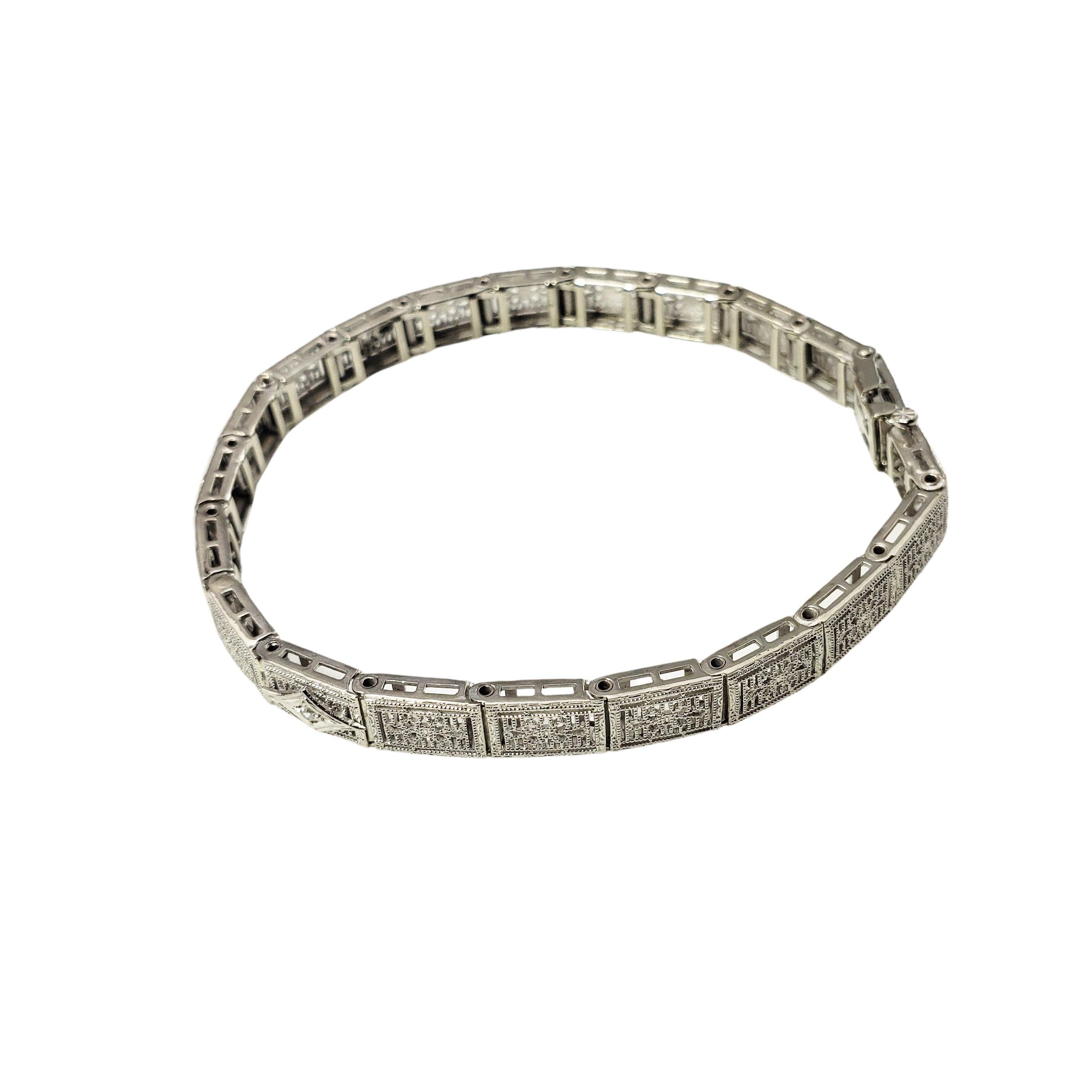 Old Mine Cut 10 Karat White Gold and Diamond Filigree Bracelet For Sale