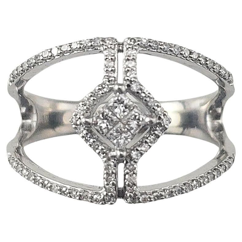 Anillo abierto de oro blanco de 10 quilates y diamantes talla 7.75 #22589 en venta
