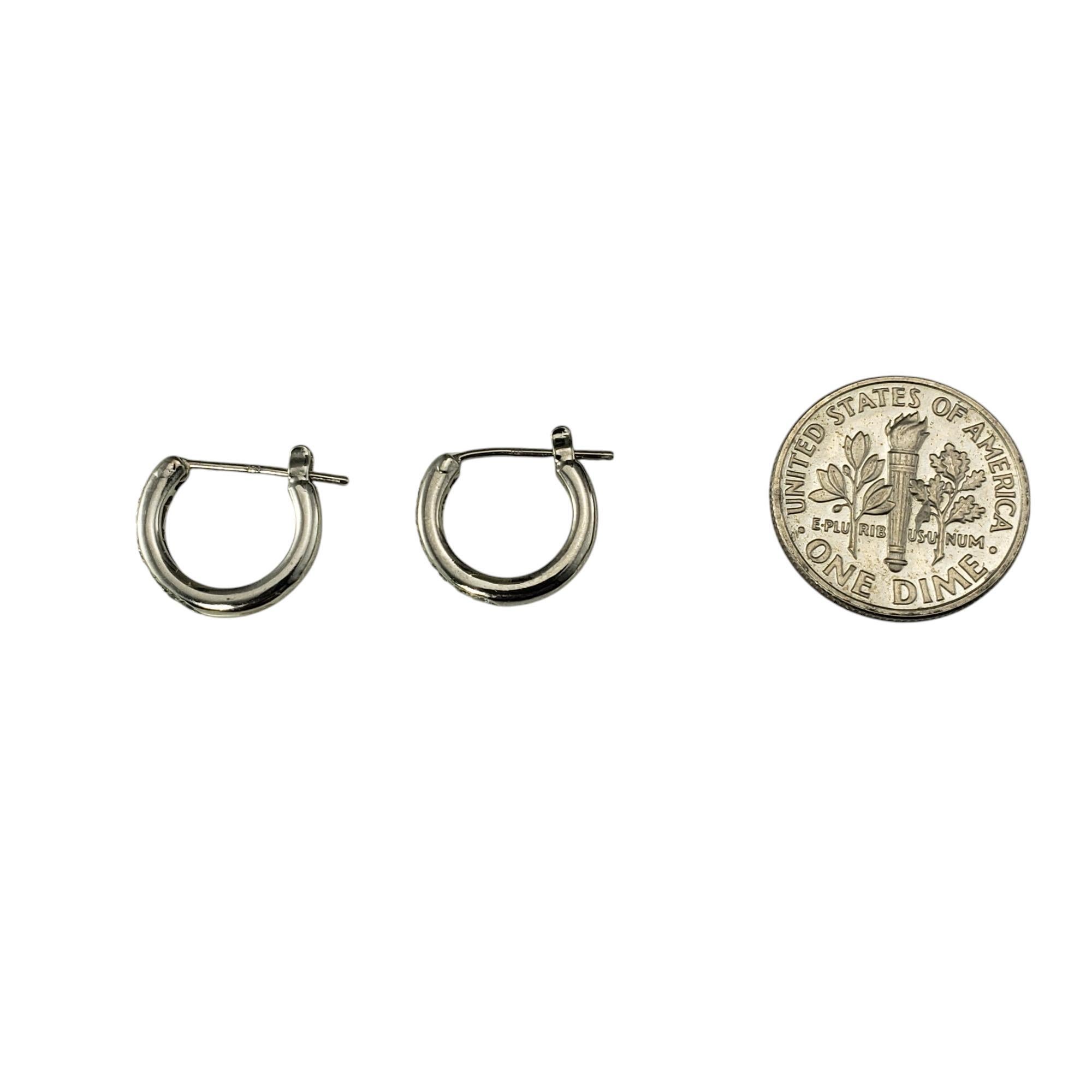 10 Karat White Gold and Diamond Small Hoop Earrings #20650 For Sale 1