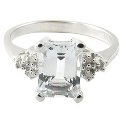 10 Karat White Gold Aquamarine and Diamond Ring