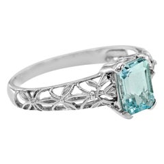 10 Karat White Gold Aquamarine Filigree Ring