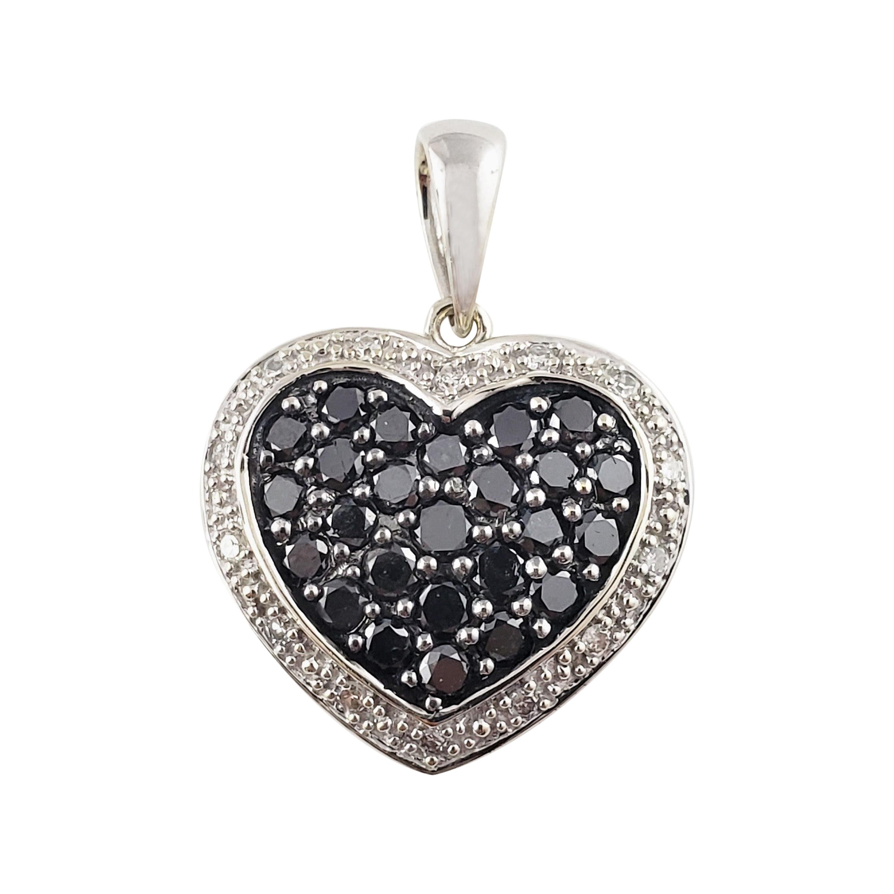 10 Karat White Gold Black and White Diamond Heart Pendant