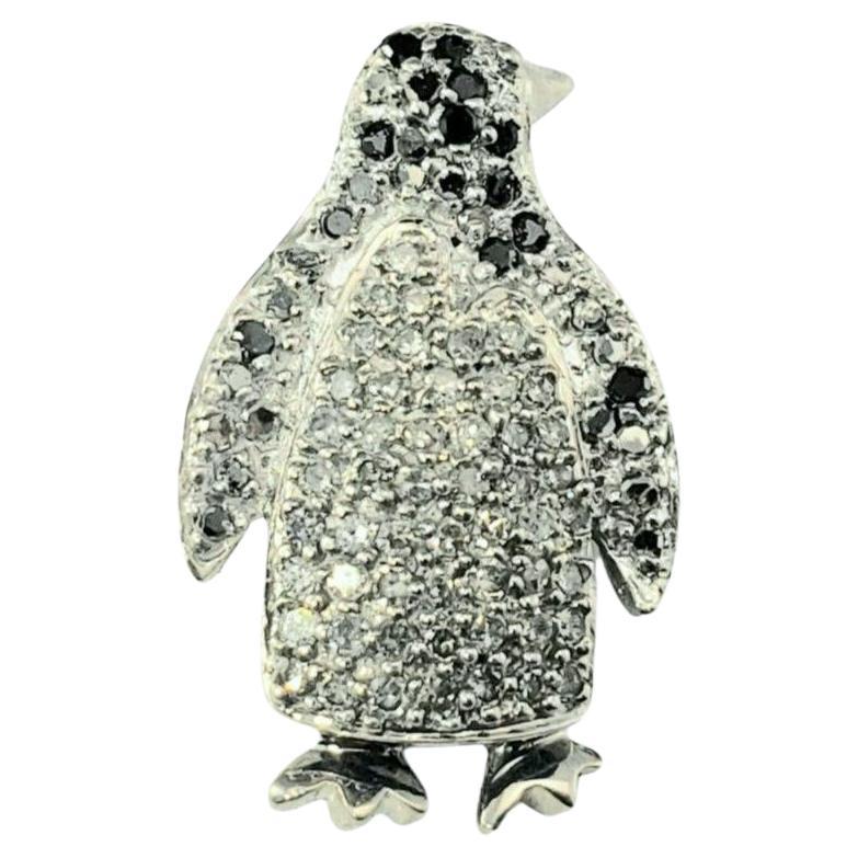10 Karat White Gold Black and White Diamond Penguin Pendant #21449